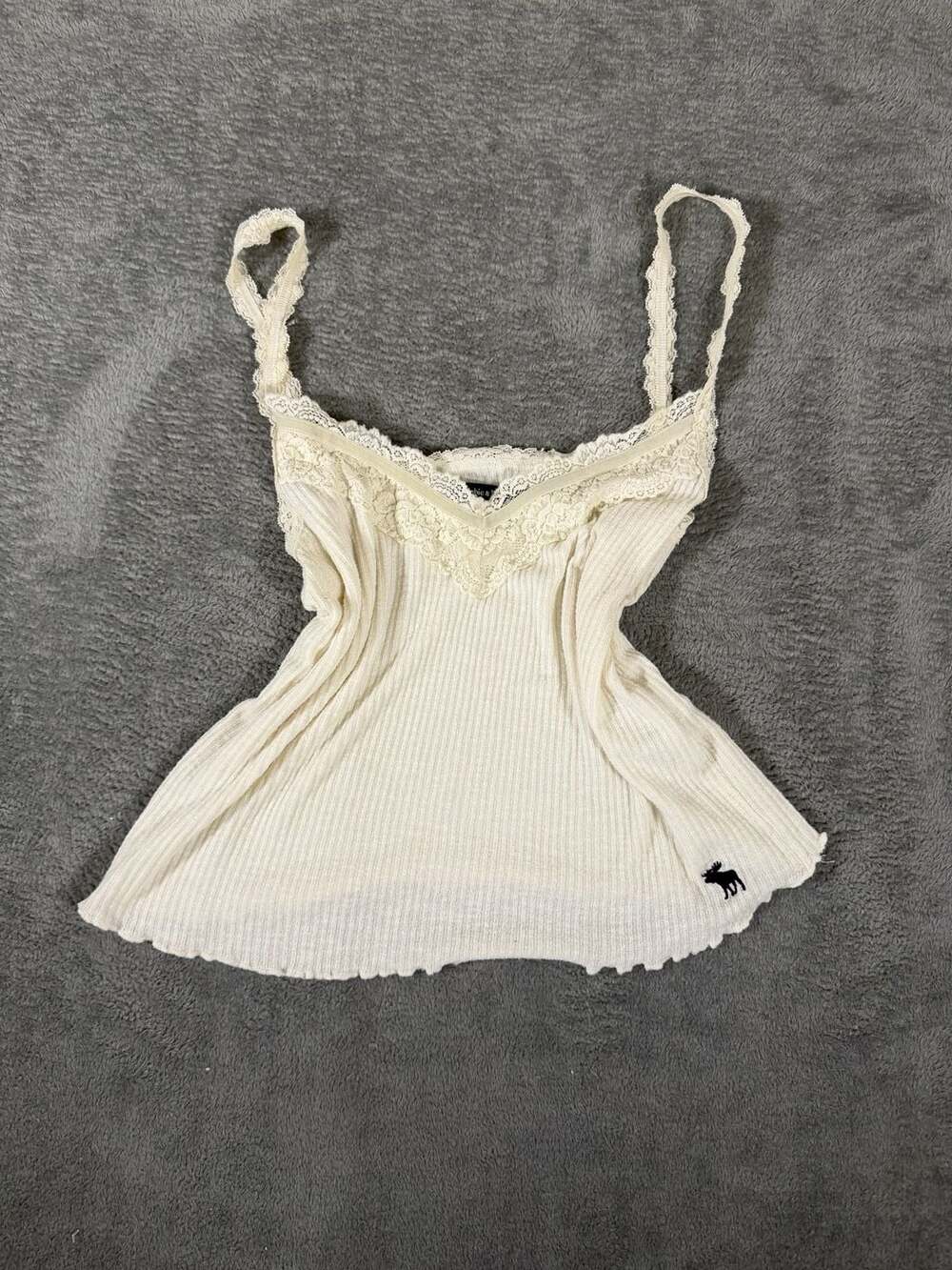 Abercrombie & Fitch Ribbed Lace Trim Cami Top Size XL Ivory White